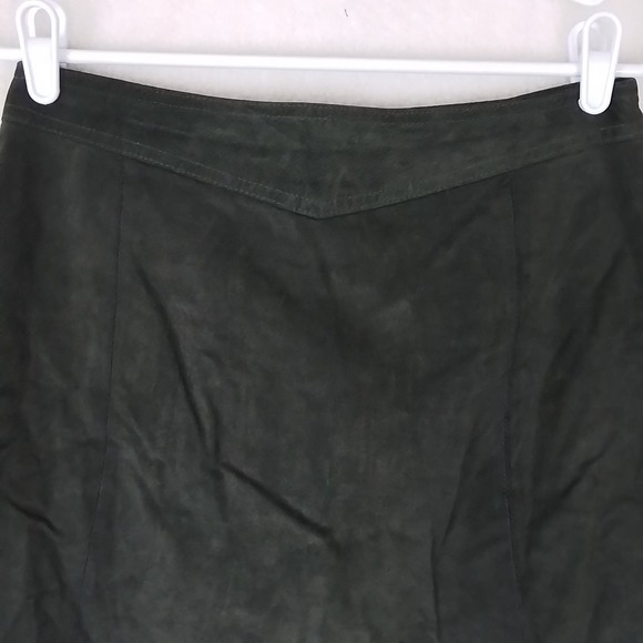 H&M Full Front Zip Leather Suede Mini Skirt Size Medium in Green *flawed* - Picture 6 of 12